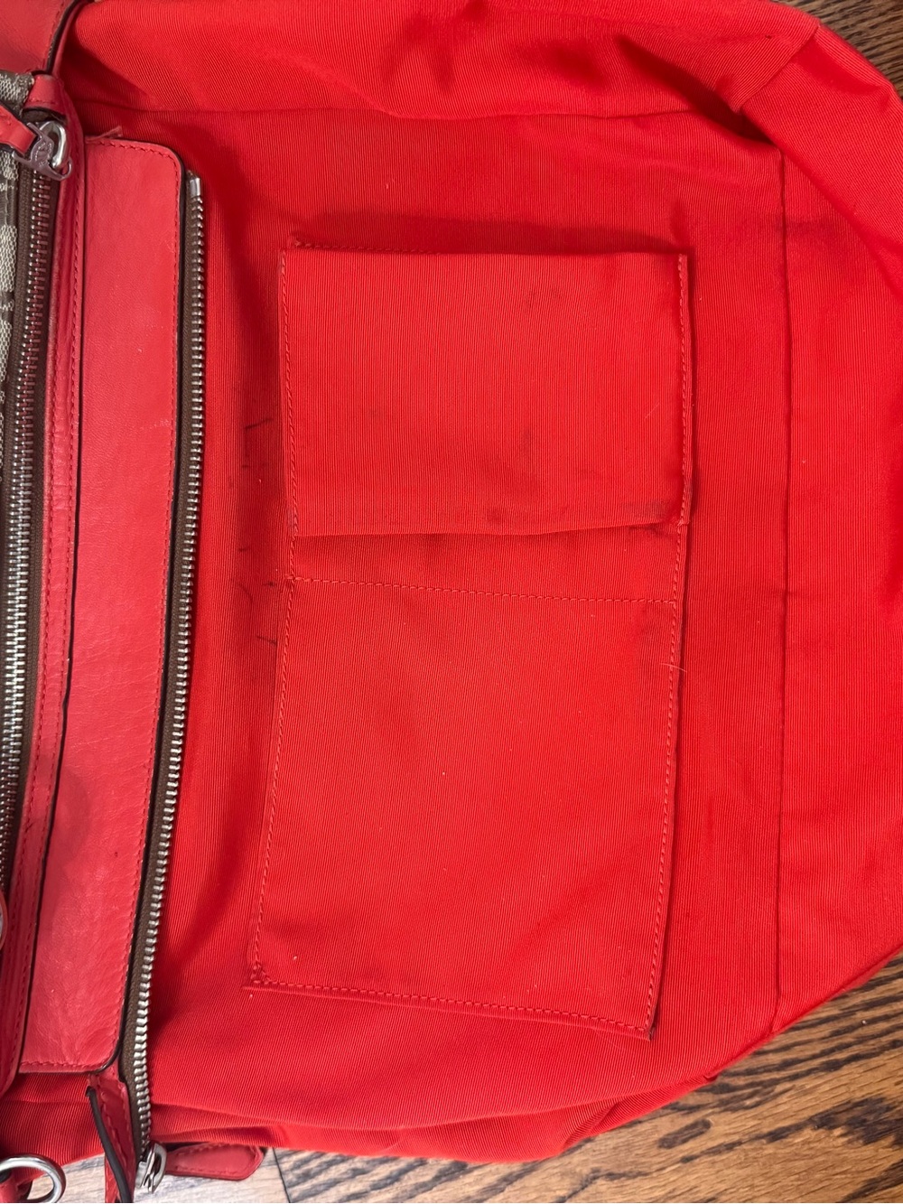 Coach Signature Canvas Coral Red Leather Satchel Crossbody Bag Purse EUC - Picture 13 of 16